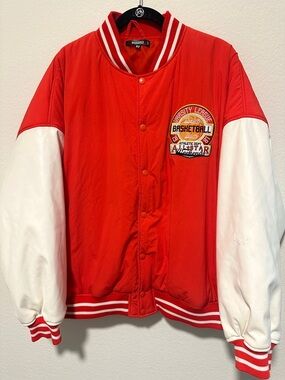 Missguided Red and White Varsity Basketball Jacket